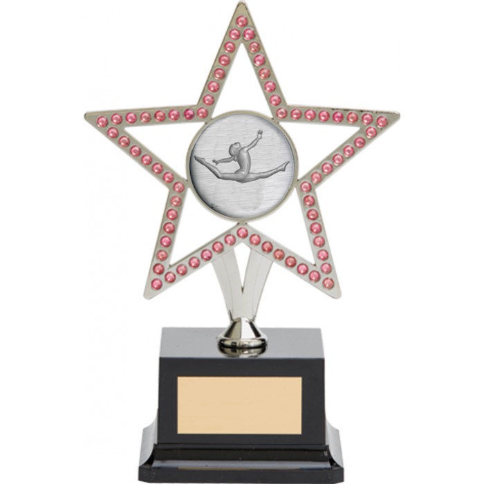 10'' SILVER METAL STAR WITH PINK GEMSTONES - CHOICE OF SPORTS CENTRE 